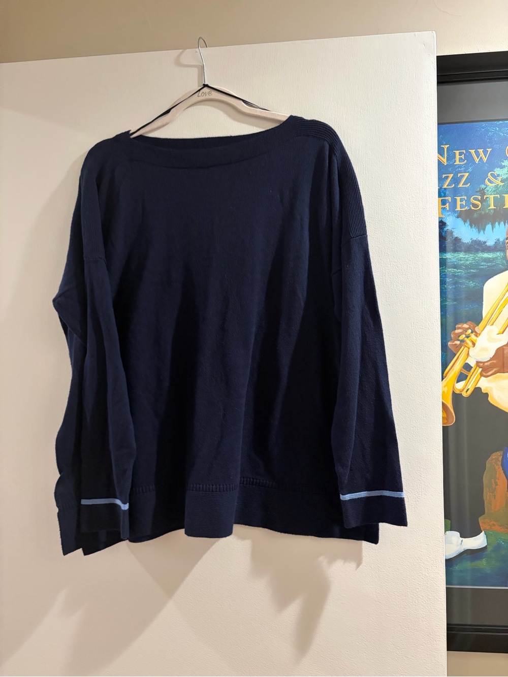 Joules Navy Crewneck Sweater with Light Blue Cuff Trim